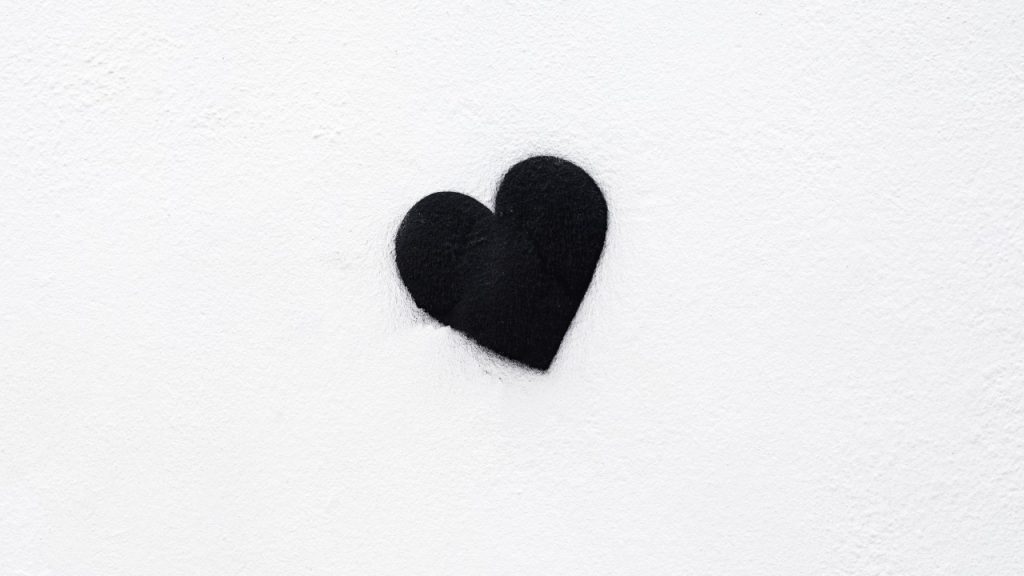 black heart on white background