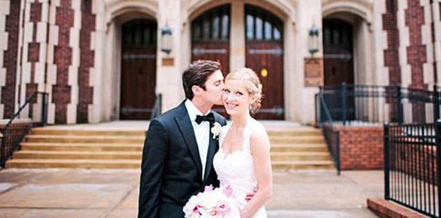 married couple outside church