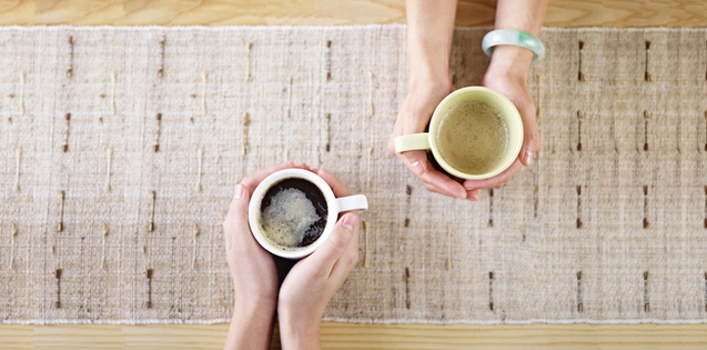 Photo of young adult friends with coffee