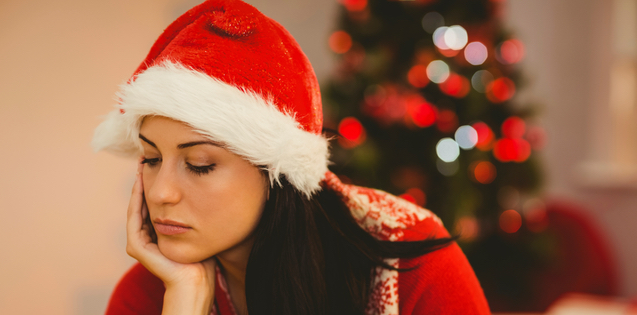 Lonely young adult woman during christmas