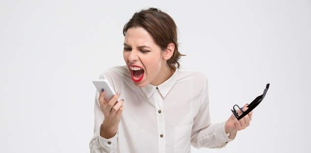 woman screaming at her phone