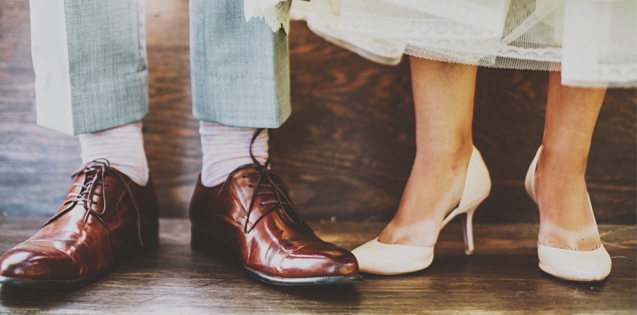 A groom's and bride's feet
