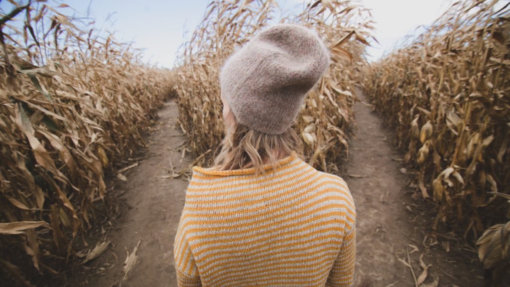 woman in corn maze