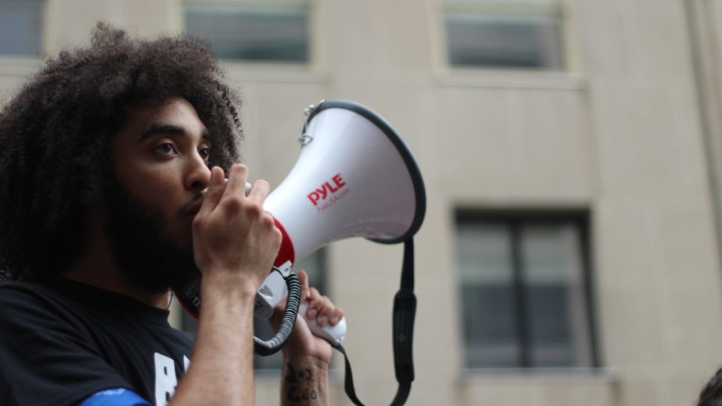 man with megaphone