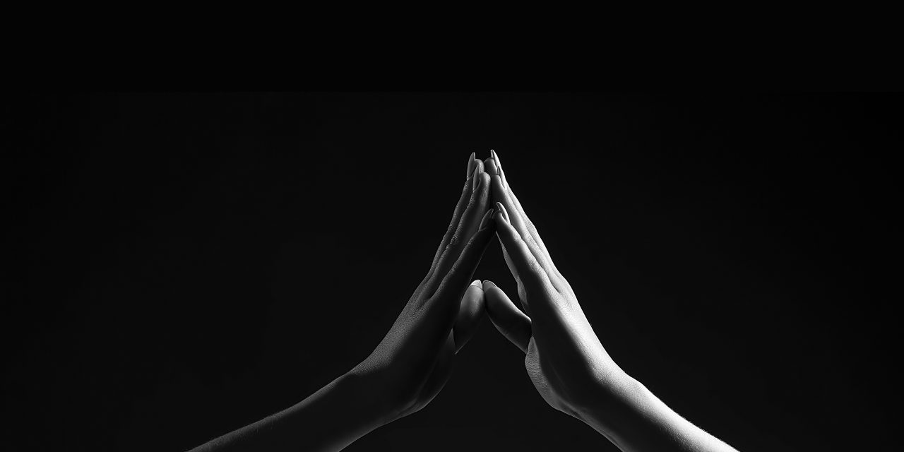 two hands touching in darkness