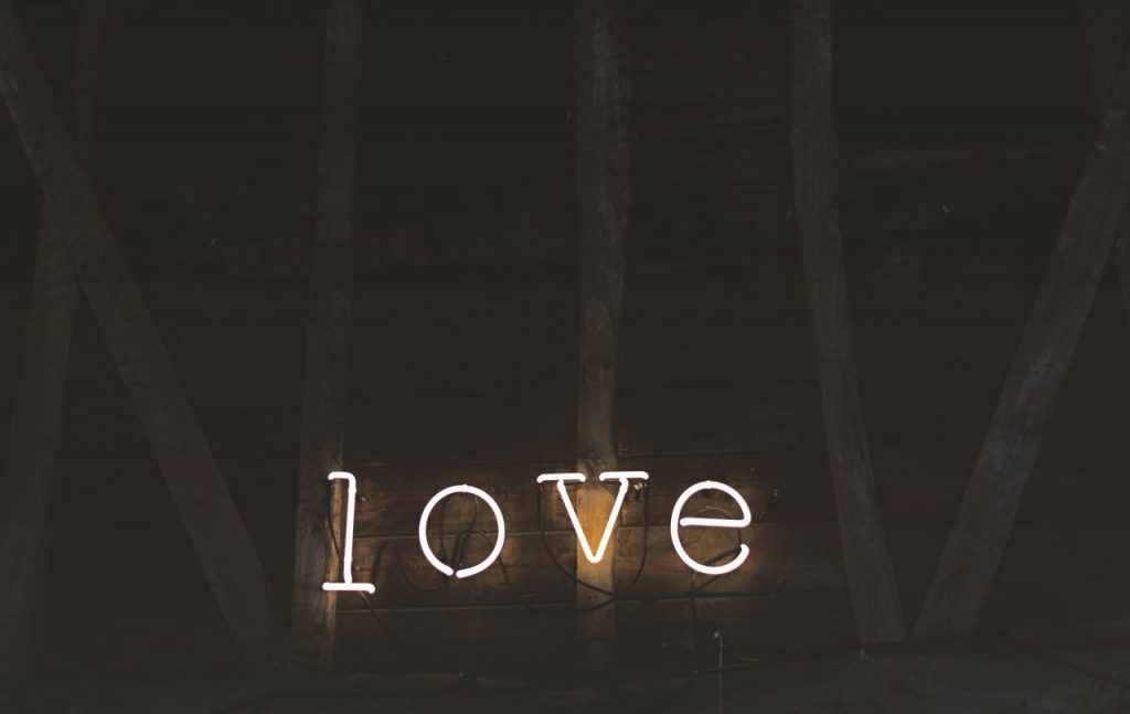 the word "love" lit up