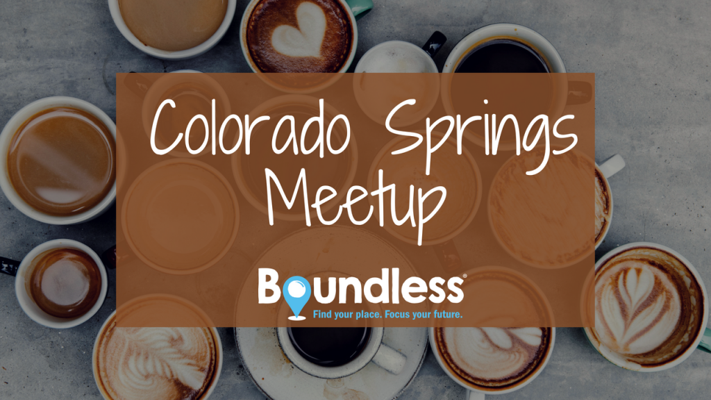 Words "Colorado Springs Meetup" on coffee cup background