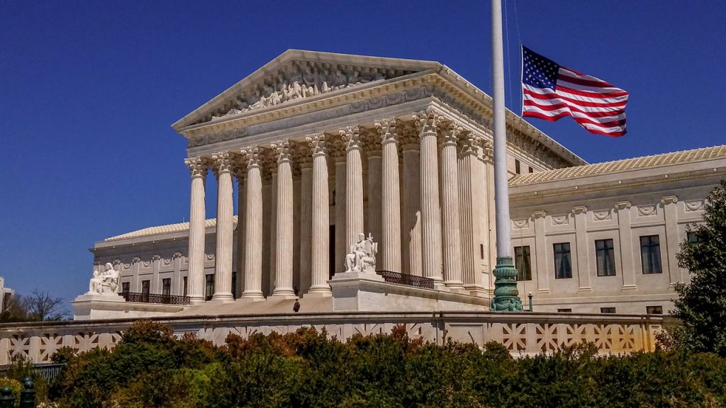supreme court building, american flag