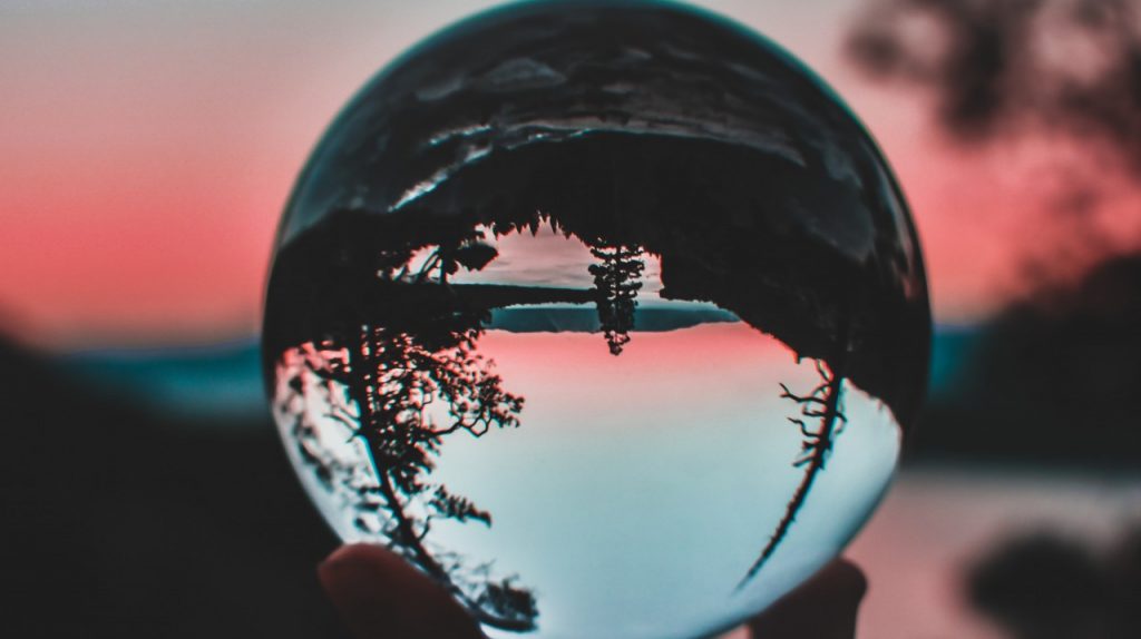 glass ball with upside-down reflection