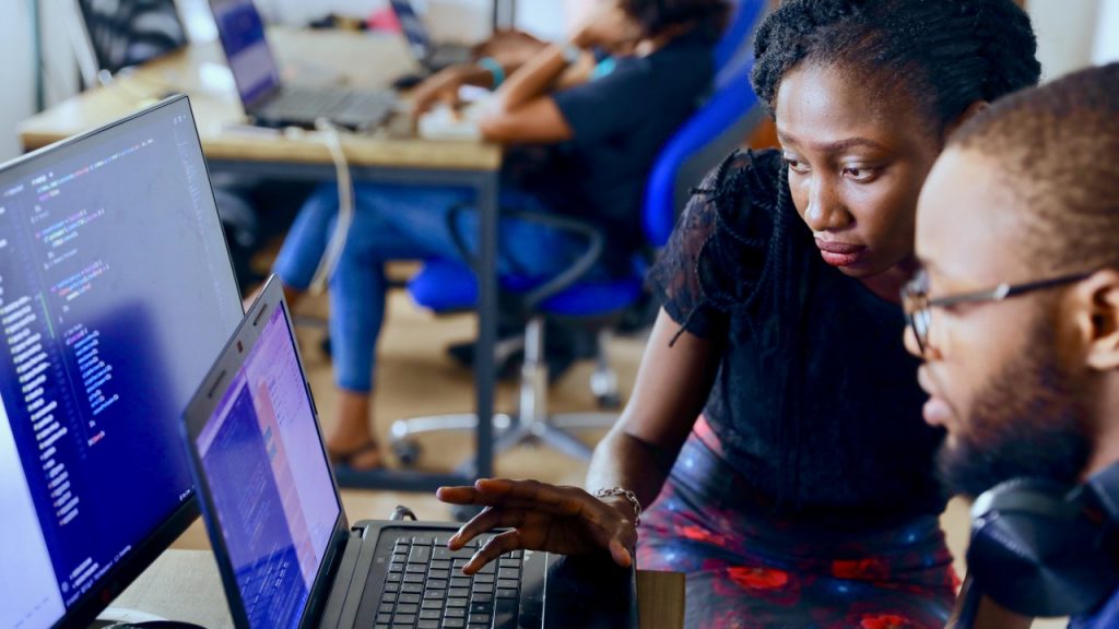 people working at computer