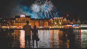 couple looking at fireworks