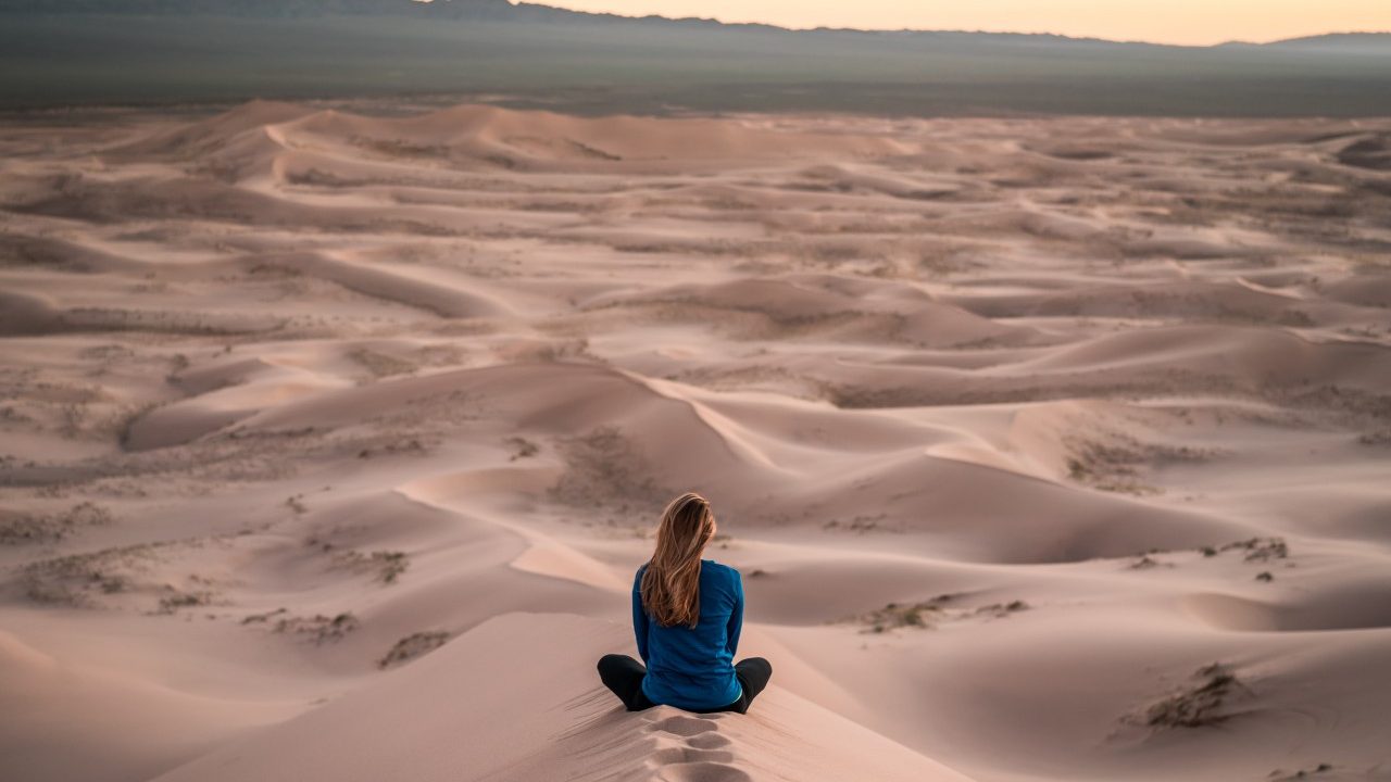 woman sitting in desert