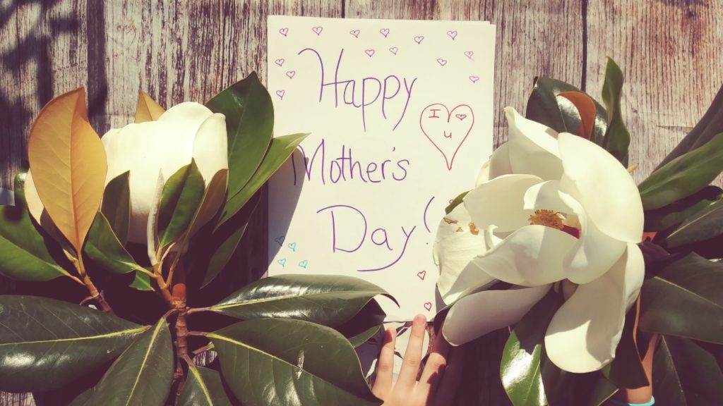 mothers day card and flowers