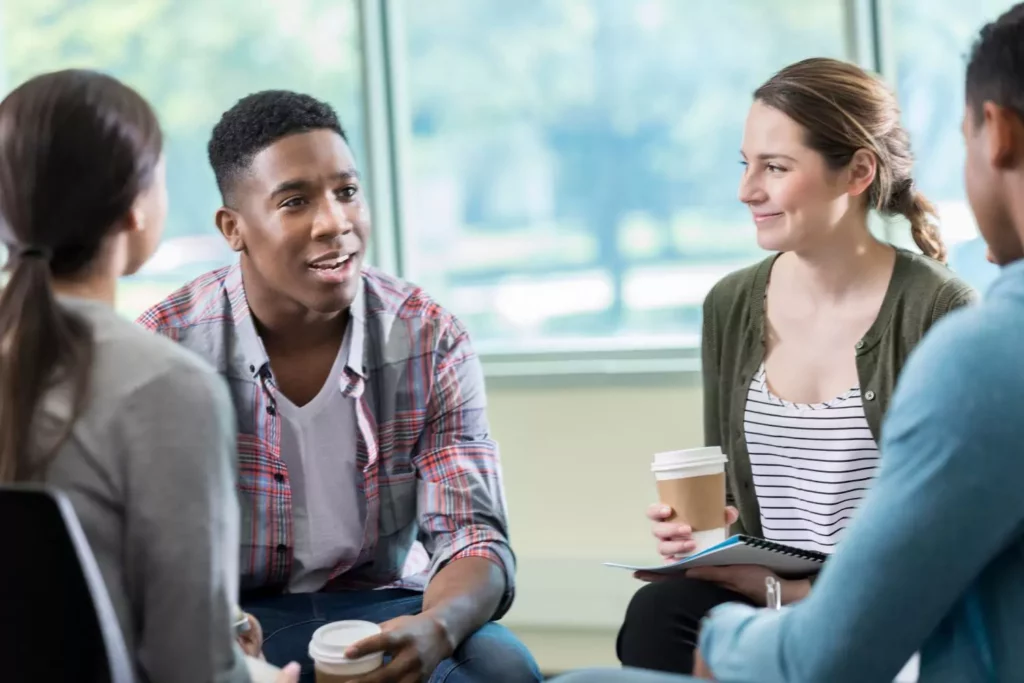 group of singles adults talking