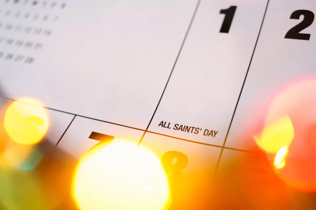Calendar displaying All Saints' Day