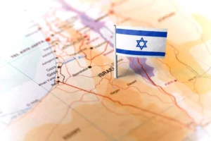 Israel's flag on a map of Israel