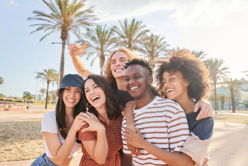 A group of friends smiling with joy