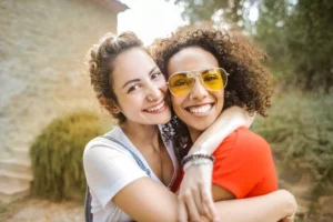 two best friends hugging