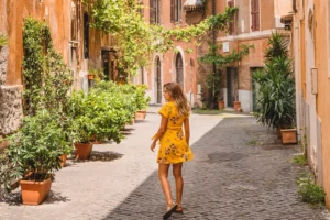 a woman walking in summer